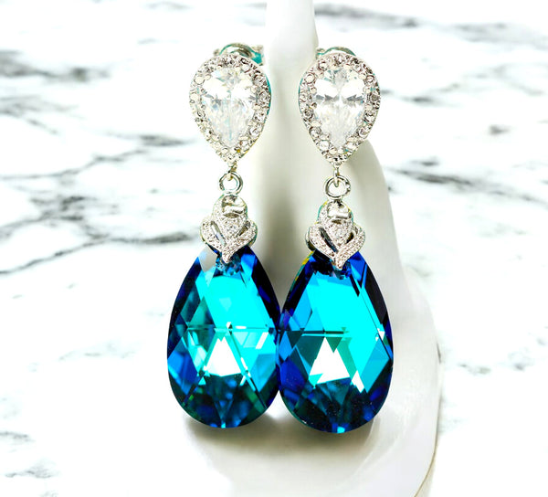 Blue Bridal Earrings Blue Navy Earrings Peacock Earrings CZ Earrings Bridesmaid Earrings Bridesmaid Gift Wives Gift Ideas Gift for Her BB32P