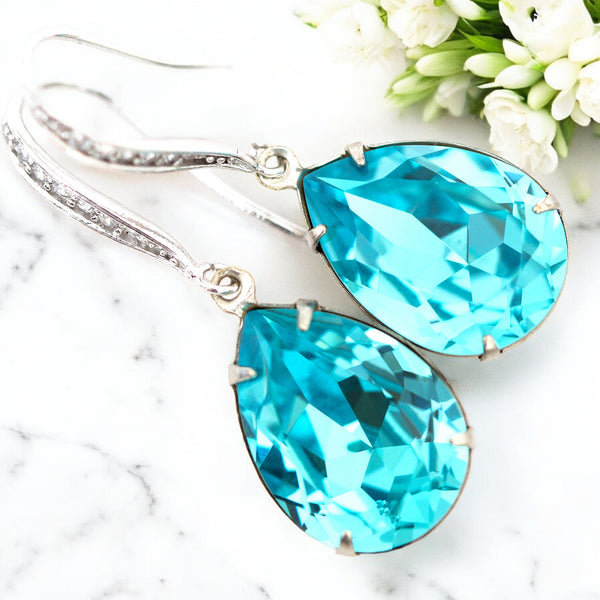 Turquoise Blue Earrings and Necklace Set Bridesmaid Gift Something Blue Jewelry TQ31JS