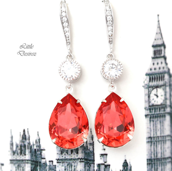 Orange Earrings Dark Peach Earrings Padparadscha Crystal Earrings Bridesmaid Earrings Bridal Earrings Cubic Zirconia PAD31HC