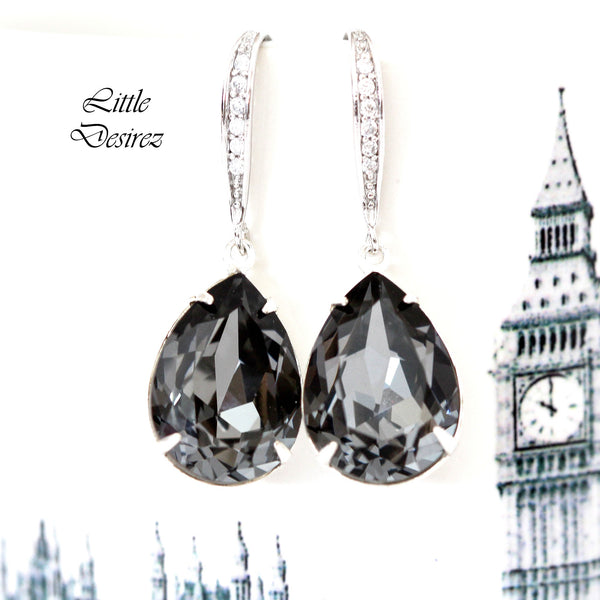 Necklace and Earrings Set Grey Charcoal Teardrop Earrings Smoky Grey Earrings Charcoal Grey Earrings Bridesmaid Gift Silver Night SN31JS