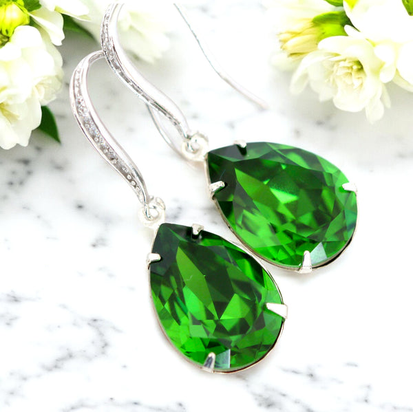 Earrings and Necklace Jewelry Set Crystal Jewelry Green Earrings Green Necklace Bridesmaid Gift FG31JS