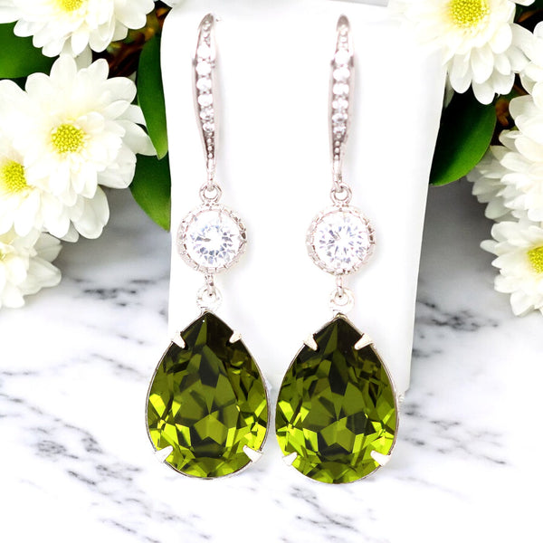Olive Green Earrings  Olivine Earring Olive Green Teardrop Bridal Earring Green Bridesmaid Gift Bridal Party Wedding Jewelry OG31HC