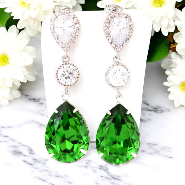 Green Earrings  Crystal Earrings Fern Green Emerald Earrings Cubic Zirconia Earrings Bridesmaid Gift Bridal Party Jewelry FG31PC