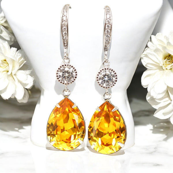 Yellow Earrings Sunflower Earrings Swarovski Crystal Light Topaz Bridesmaid Gift LT31HC