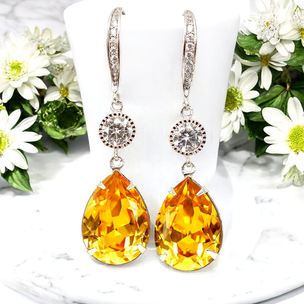 Yellow Earrings Sunflower Earrings Swarovski Crystal Light Topaz Bridesmaid Gift LT31HC