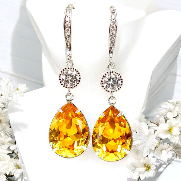 Yellow Earrings Sunflower Earrings Swarovski Crystal Light Topaz Bridesmaid Gift LT31HC