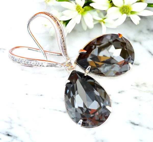 Necklace and Earrings Set Grey Charcoal Teardrop Earrings Smoky Grey Earrings Charcoal Grey Earrings Bridesmaid Gift Silver Night SN31JS