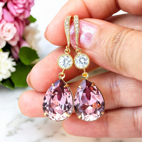 Blush Pink Earrings Antique Pink Earrings Teardrop Earrings Vintage Inspired Rose Pink Bridesmaid Gift Wedding Jewelry BP31HC