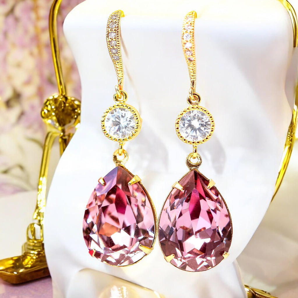 Blush Pink Earrings Antique Pink Earrings Teardrop Earrings Vintage Inspired Rose Pink Bridesmaid Gift Wedding Jewelry BP31HC