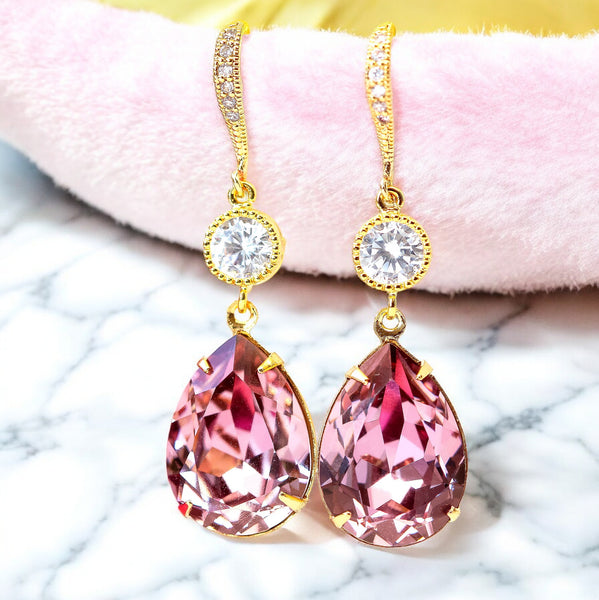 Blush Pink Earrings Antique Pink Earrings Teardrop Earrings Vintage Inspired Rose Pink Bridesmaid Gift Wedding Jewelry BP31HC