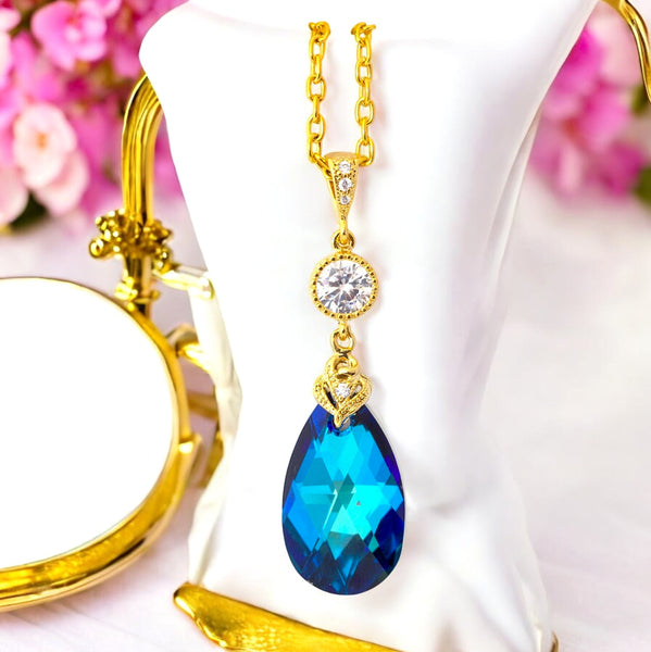 Blue Bridal Necklace Bermuda Blue  Necklace Blue Necklace Bridesmaid Gift Peacock Color Teal Green Blue Wedding Jewelry BB32N