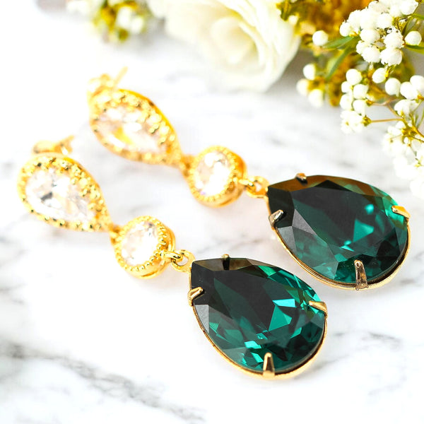 Emerald Earrings and Necklace Jewelry Set Emerald Earrings Green Accessory EM31JS