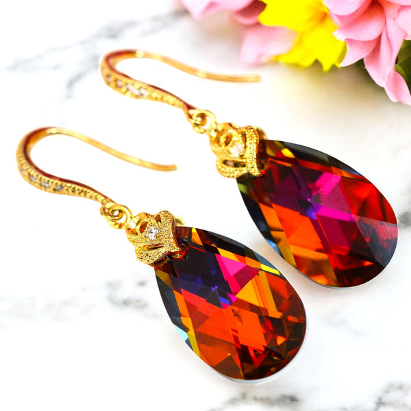 Bridal Earrings Crystal Earrings Teardrop Shape Volcano Crystal 16k Gold plated Hypoallergenic Bridesmaid Earrings Fashion Jewelry VO32H