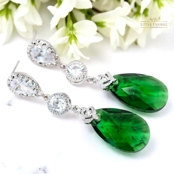 Long Emerald Earrings and Necklace Set Jewelry Set Emerald Jewelry Bridesmaid Gift Dark Green Drop Earrings Forrest Green DM32JS