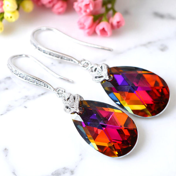 Bridesmaid Gift Volcano Crystal Earrings & Necklace Set Cobalt Purple Orange Cubic Zirconia Jewelry Statement Jewelry VO32JS