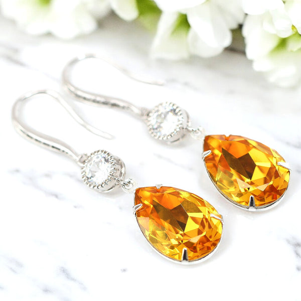 Yellow Earrings Sunflower Earrings Swarovski Crystal Light Topaz Bridesmaid Gift LT31HC