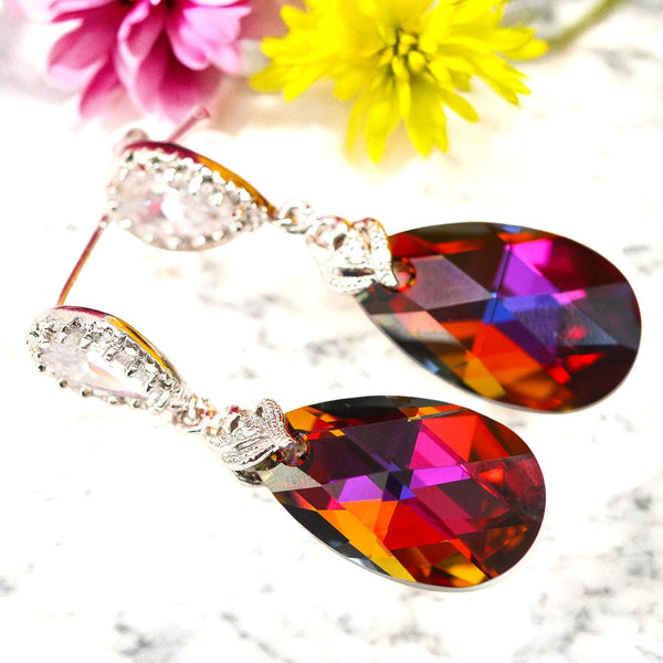 Earrings Volcano Crystal Bridal Earrings Cubic Zirconia Statement Earrings Bridesmaids Gifts Cobalt Purple Orange VO32P