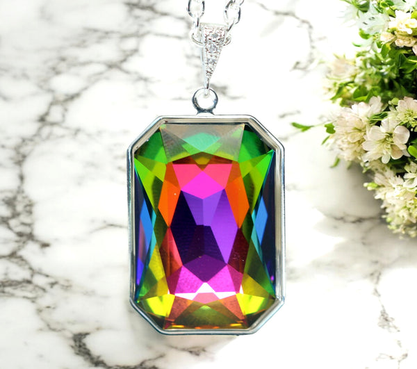 Large Colorful Necklace Multicolor Necklace Statement Necklace Colorful Pendant VM41N