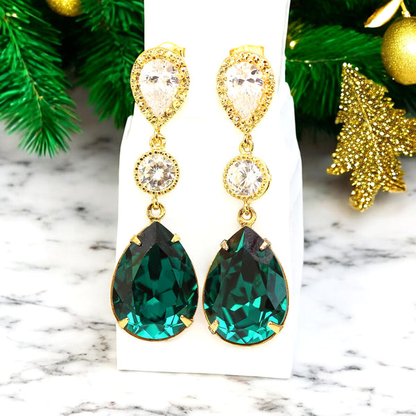 Emerald Earrings and Necklace Jewelry Set Emerald Earrings Green Accessory EM31JS