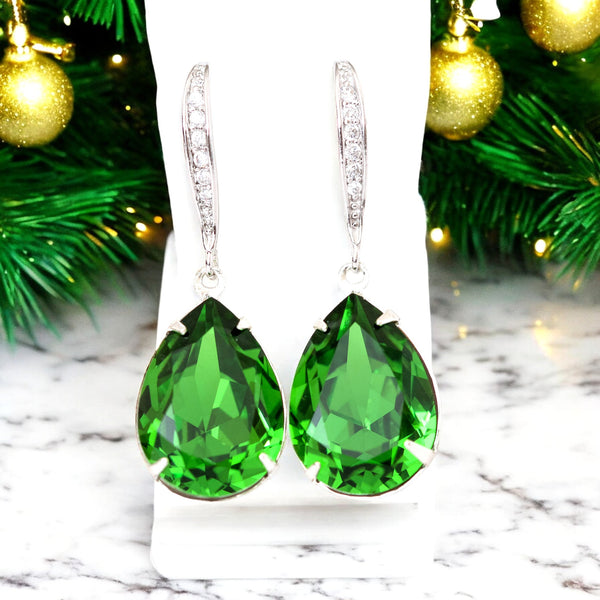 Earrings and Necklace Jewelry Set Crystal Jewelry Green Earrings Green Necklace Bridesmaid Gift FG31JS