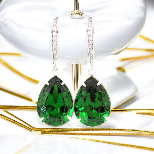 Dark Green Earrings Emerald Earrings Bridal Earrings Deep Green Earrings Dangle Earrings  Crystal Jewelry Bridesmaid Earrings DM31H