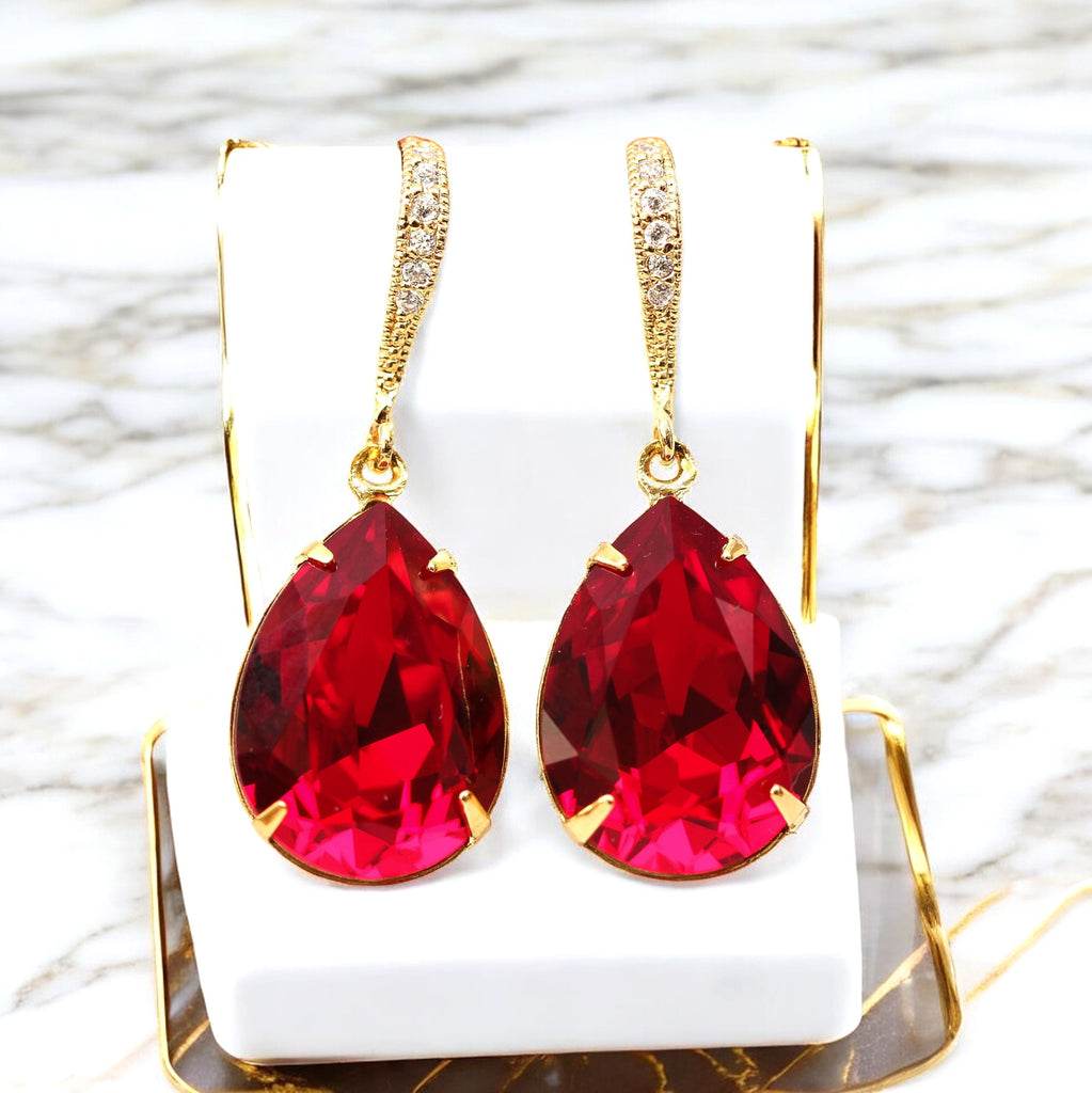 Red Gold Earrings Dark Red Earrings Deep Red Earrings Crimson Earrings Bridesmaids Earrings Sparkly Wedding Earrings SI31H