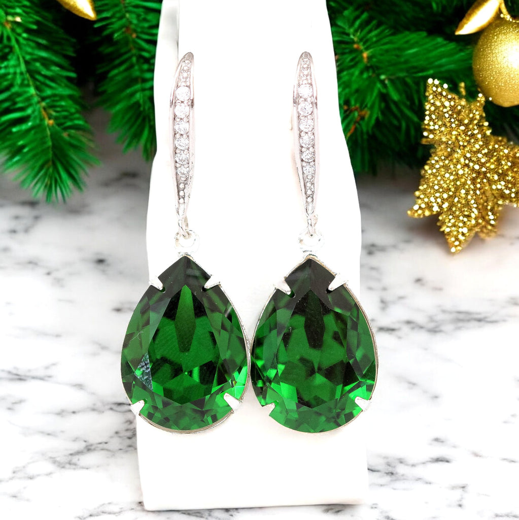 Dark Green Earrings Emerald Earrings Bridal Earrings Deep Green Earrings Dangle Earrings  Crystal Jewelry Bridesmaid Earrings DM31H