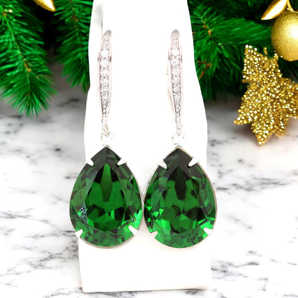 Dark Green Earrings Emerald Earrings Bridal Earrings Deep Green Earrings Dangle Earrings  Crystal Jewelry Bridesmaid Earrings DM31H