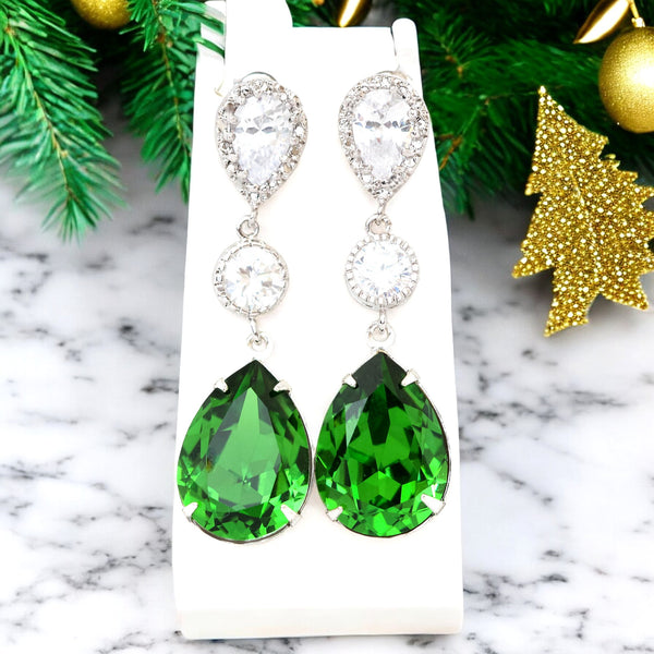 Green Earrings  Crystal Earrings Fern Green Emerald Earrings Cubic Zirconia Earrings Bridesmaid Gift Bridal Party Jewelry FG31PC