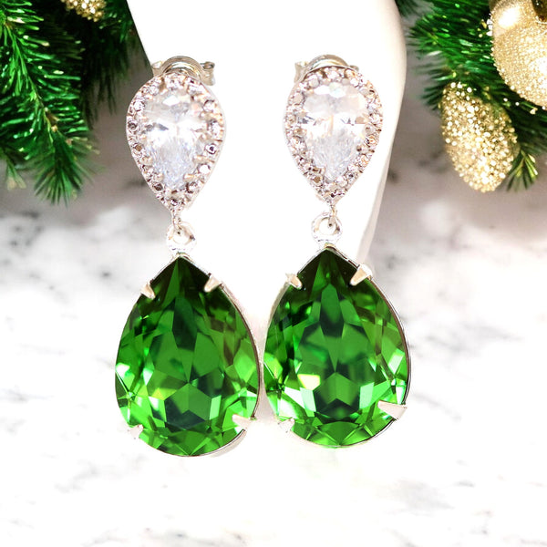 Green Pear Earrings Cubic Zirconia  Fern Green Crystal Bright Green Bridal Earrings Bridesmaid Gift Green Accessory FG31P