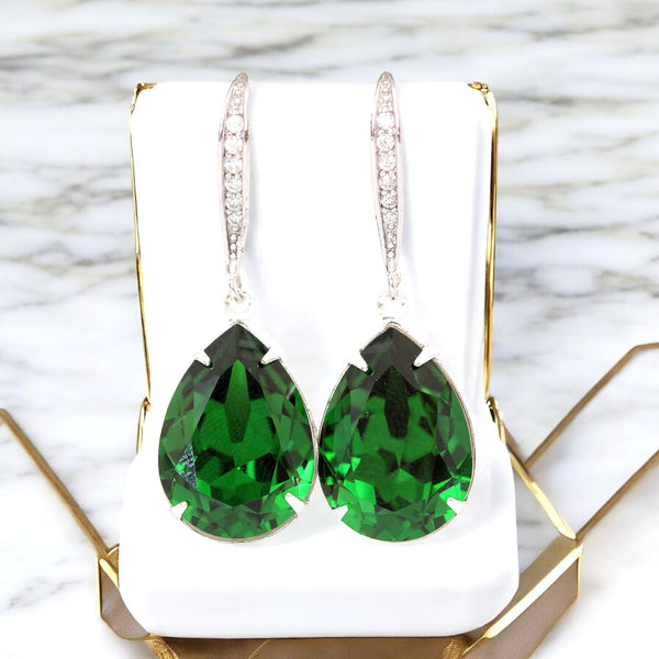 Dark Green Earrings Emerald Earrings Bridal Earrings Deep Green Earrings Dangle Earrings  Crystal Jewelry Bridesmaid Earrings DM31H