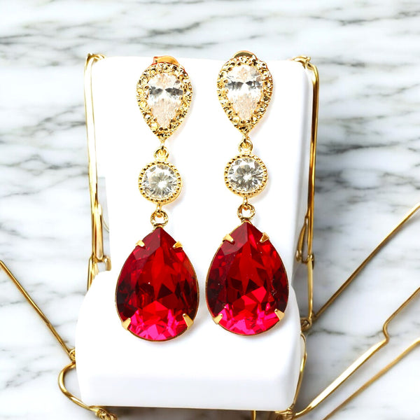 Red Gold Earrings Earrings Crystal Earrings Dark Red Earrings Crimson Earrings Dark Red Earrings Red Jewelry Sparkly SI31PC