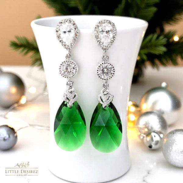 Long Emerald Earrings and Necklace Set Jewelry Set Emerald Jewelry Bridesmaid Gift Dark Green Drop Earrings Forrest Green DM32JS