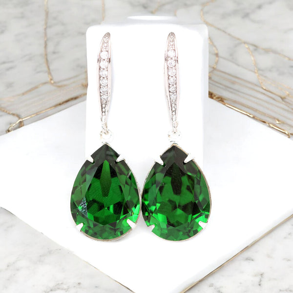 Dark Green Earrings Emerald Earrings Bridal Earrings Deep Green Earrings Dangle Earrings  Crystal Jewelry Bridesmaid Earrings DM31H