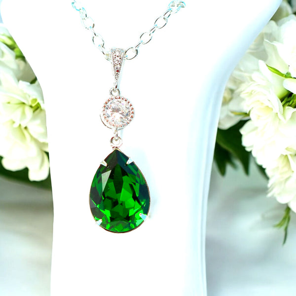 Earrings and Necklace Jewelry Set Crystal Jewelry Green Earrings Green Necklace Bridesmaid Gift FG31JS