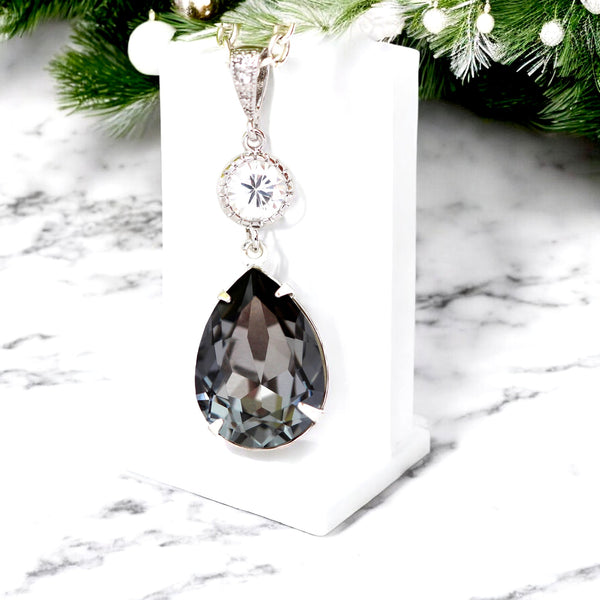 Grey Necklace Crystal Silver Night Necklace Black Diamond Necklace Smoky Grey Necklace Charcoal Necklace Bridesmaid Necklace SN31N