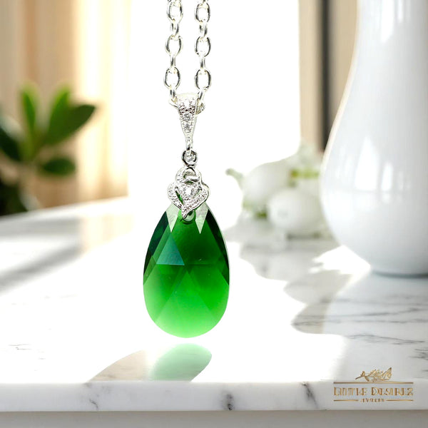 Long Emerald Earrings and Necklace Set Jewelry Set Emerald Jewelry Bridesmaid Gift Dark Green Drop Earrings Forrest Green DM32JS