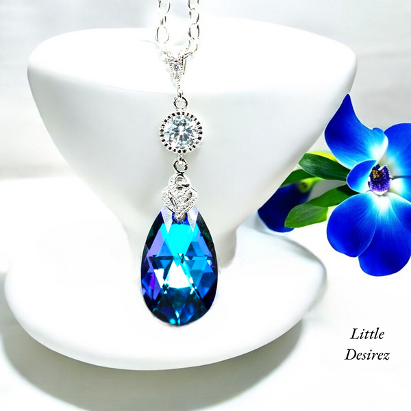 Purple Earrings and Necklace Set Bridal Jewelry Beach Wedding Bridesmaid Gift Peacock Jewelry HE32JS