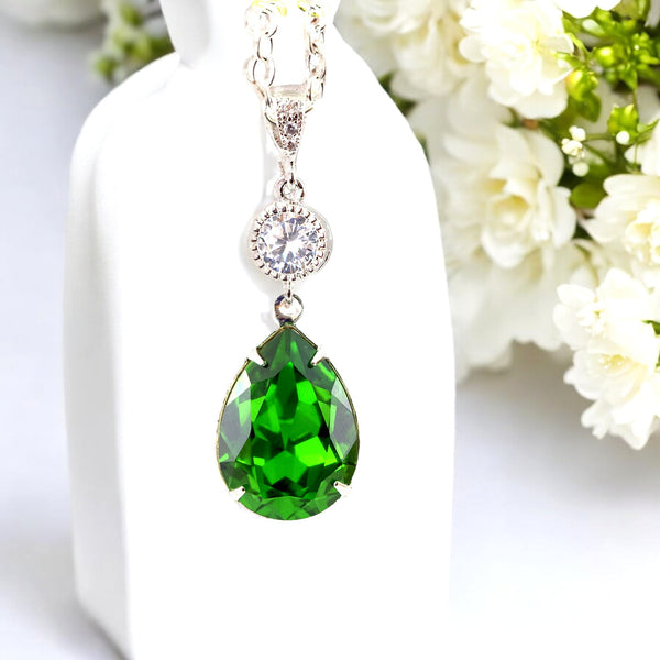 Green Pear Earrings Cubic Zirconia  Fern Green Crystal Bright Green Bridal Earrings Bridesmaid Gift Green Accessory FG31P