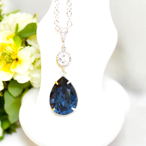 Crystal Blue Navy Necklace Bridesmaid Necklace Navy Blue Bridal Necklace Navy Blue Bridesmaids Everyday Necklace Bridesmaid Jewelry  MO31N