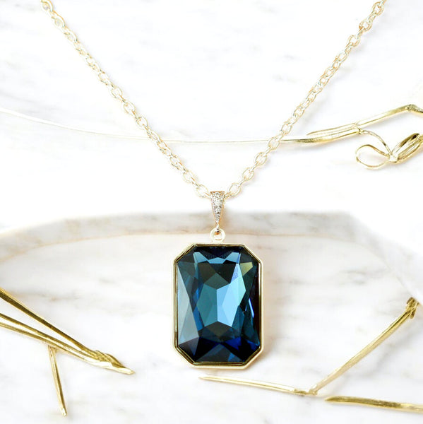 Navy Blue Necklace Large Pendant Statement Jewelry Bridesmaid Gift Fashion Jewelry MO41N