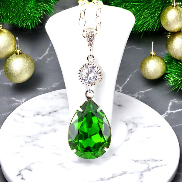 Earrings and Necklace Jewelry Set Crystal Jewelry Green Earrings Green Necklace Bridesmaid Gift FG31JS