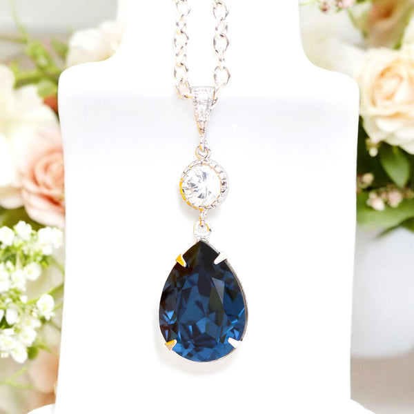 Crystal Blue Navy Necklace Bridesmaid Necklace Navy Blue Bridal Necklace Navy Blue Bridesmaids Everyday Necklace Bridesmaid Jewelry  MO31N