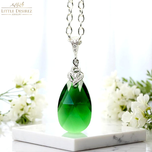 Long Emerald Earrings and Necklace Set Jewelry Set Emerald Jewelry Bridesmaid Gift Dark Green Drop Earrings Forrest Green DM32JS