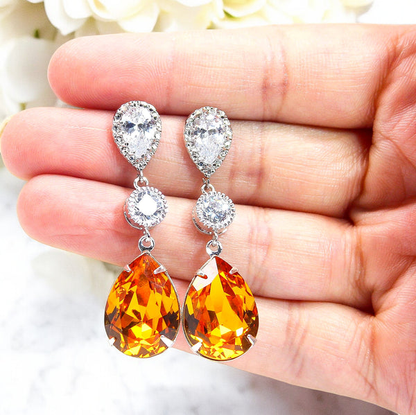 Topaz Earrings Bridal Earrings Long Crystal CZ Earrings Bridesmaid Earrings Chandelier Earrings Wedding Jewelry TO31PC