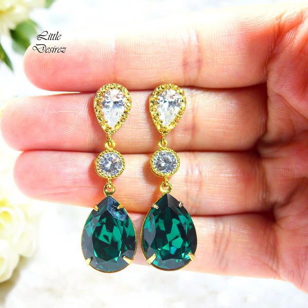 Emerald Earrings and Necklace Jewelry Set Emerald Earrings Green Accessory EM31JS