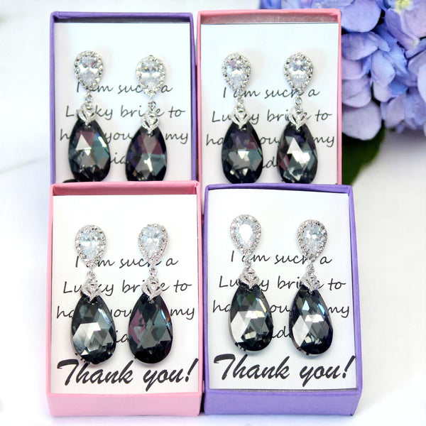 Grey Earrings Charcoal Earrings Gift for Her Bridesmaids Earrings Crystal Earrings Gray Earrings Black Diamond Cubic Zirconia Earrings SN32P