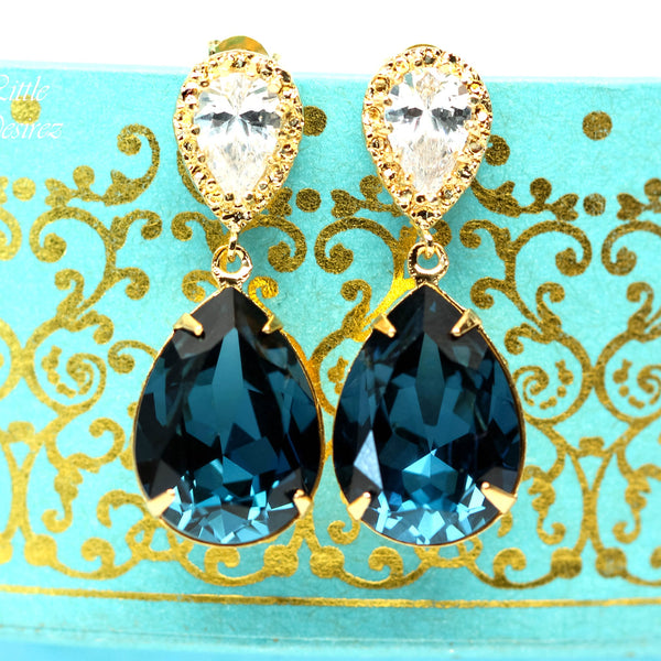 Navy Blue Earrings for Wedding Navy and Gold Earrings Bridal Earrings Navy Blue Bridesmaid Earrings Blue Navy Earrings Gift for Her MO31P