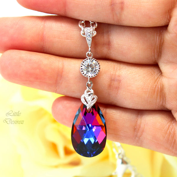 Bridesmaid Gift Volcano Crystal Earrings & Necklace Set Cobalt Purple Orange Cubic Zirconia Jewelry Statement Jewelry VO32JS
