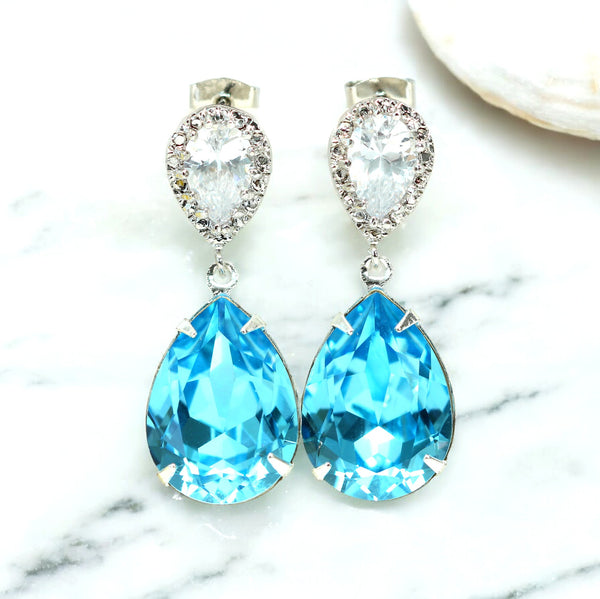 Blue Bridal Earrings Wedding Earrings Something Blue CZ Earrings Blue Wedding Jewelry Dangle Earrings Bridesmaid Gift AQ31P